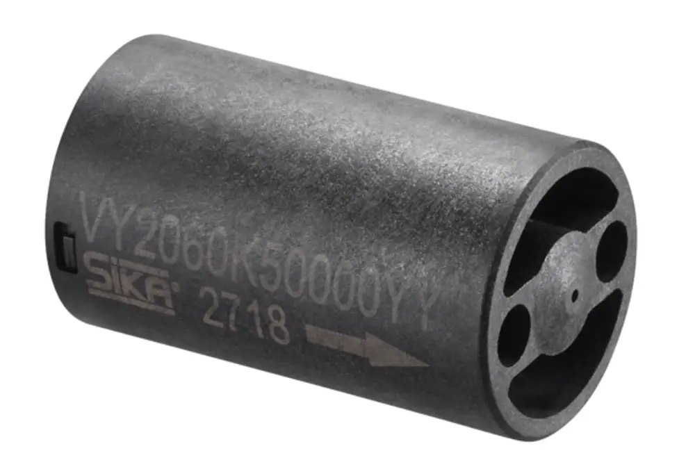 Schwarze Oventrop Einschubturbine für Volumenstromsensor.